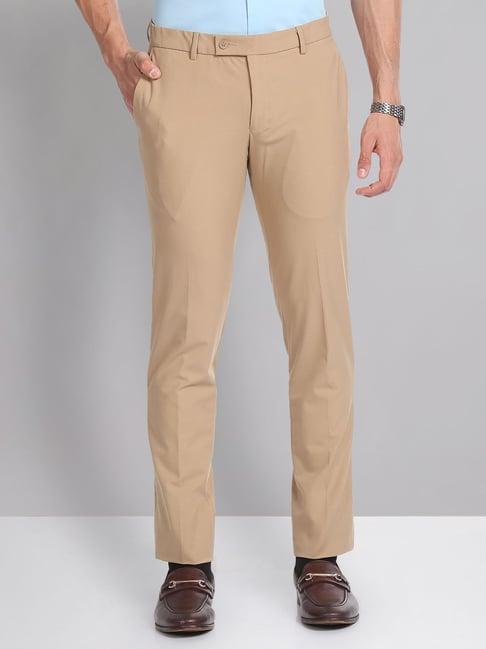 ad by arvind brown slim fit flat front trousers