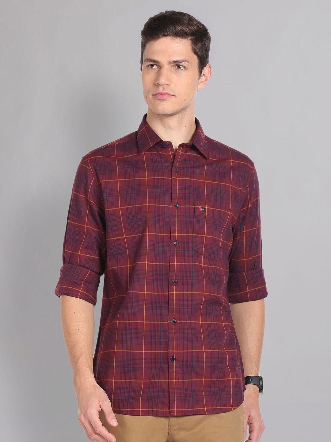 ad by arvind checked slim fit oxford casual shirt
