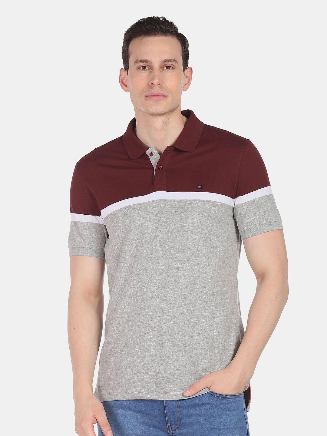 ad by arvind colourblocked polo collar slim fit pure cotton t-shirt