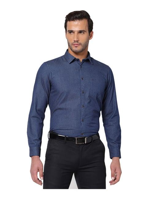 ad by arvind dark blue slim fit printed shirt