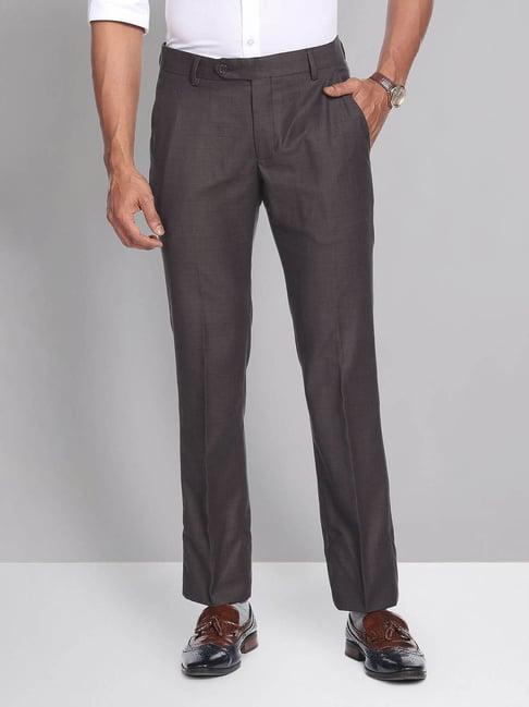 ad by arvind dark brown regular fit flat front trousers