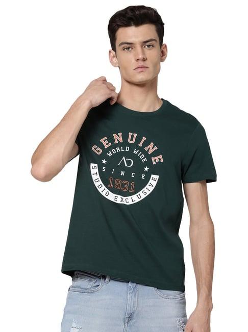 ad by arvind dark green crew t-shirt