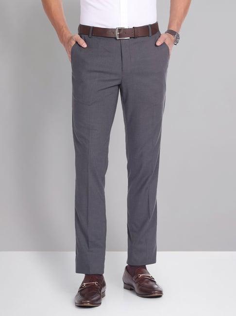 ad by arvind dark grey melange slim fit flat front trousers