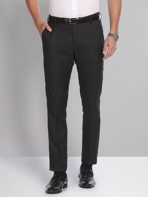 ad by arvind dark grey slim fit flat front trousers