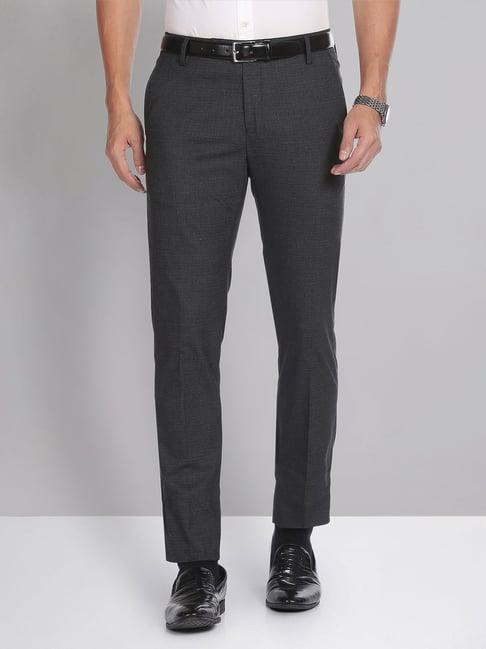 ad by arvind dark grey slim fit flat front trousers