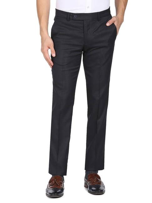 ad by arvind dark navy regular fit flat front trousers