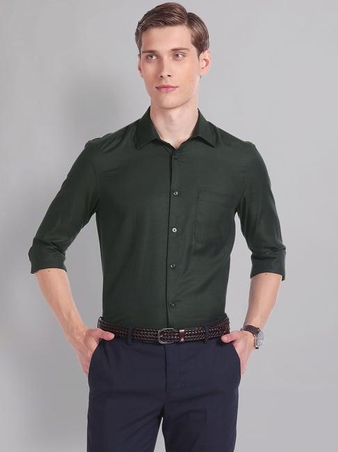 ad by arvind green regular fit textured shirt