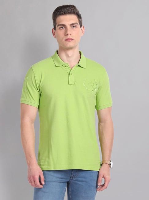 ad by arvind green slim fit embroidered  logo polo t-shirt