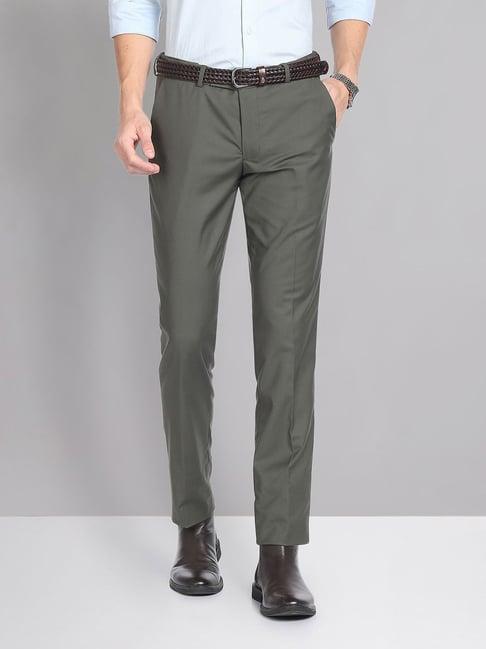 ad by arvind green slim fit flat front trousers