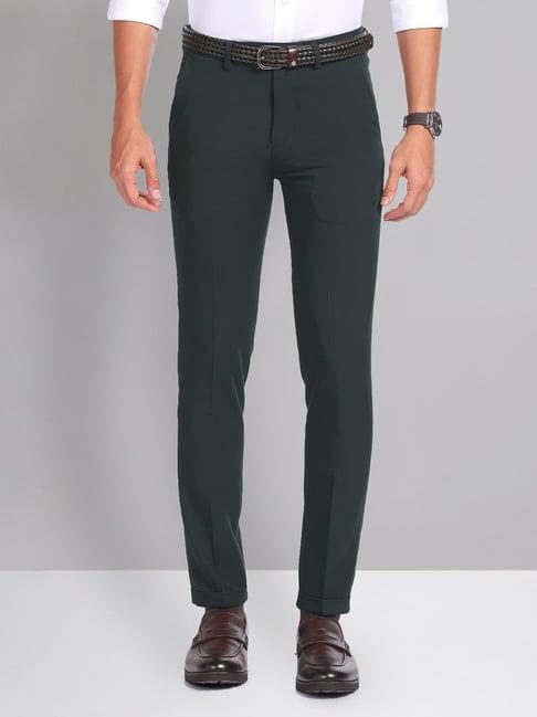 ad by arvind green slim fit flat front trousers