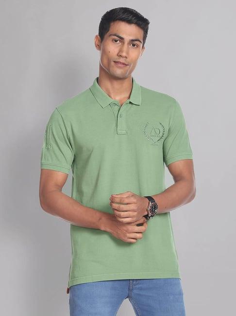 ad by arvind green slim fit logo polo t-shirt