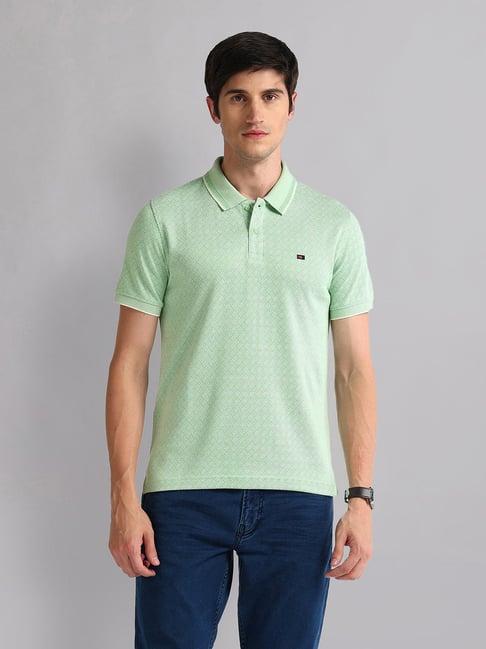 ad by arvind green slim fit self design polo t-shirt