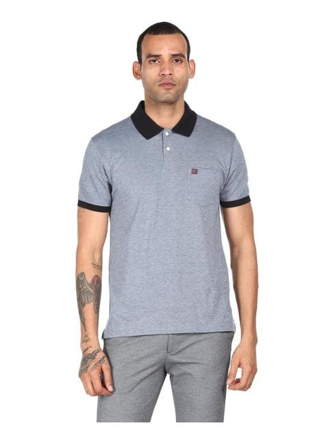 ad by arvind grey cotton regular fit polo t-shirt