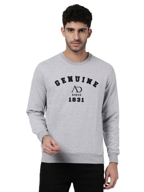 ad by arvind grey cotton slim fit sweatshirt