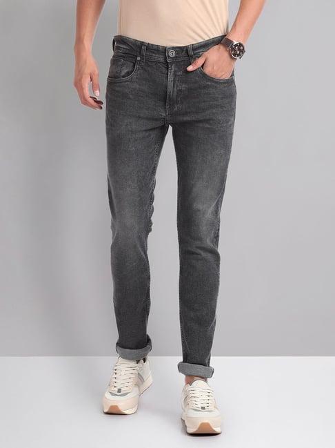 ad by arvind grey lightly washed skinny fit jeans