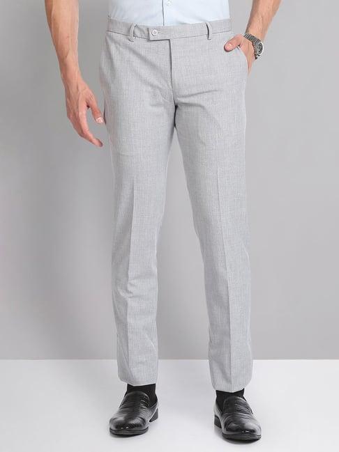 ad by arvind grey melange slim fit flat front trousers