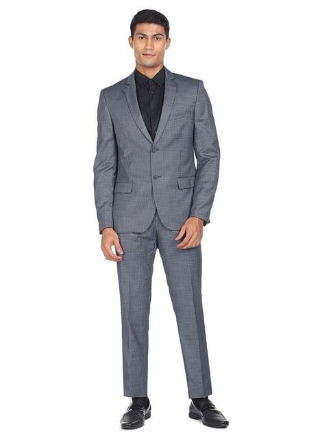 ad by arvind grey regular fit notch lapel textured two piece suit