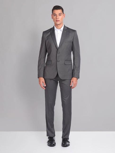 ad by arvind grey regular fit textured two piece suit