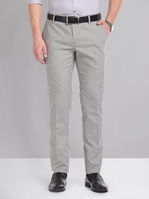 ad by arvind grey slim fit flat front trousers