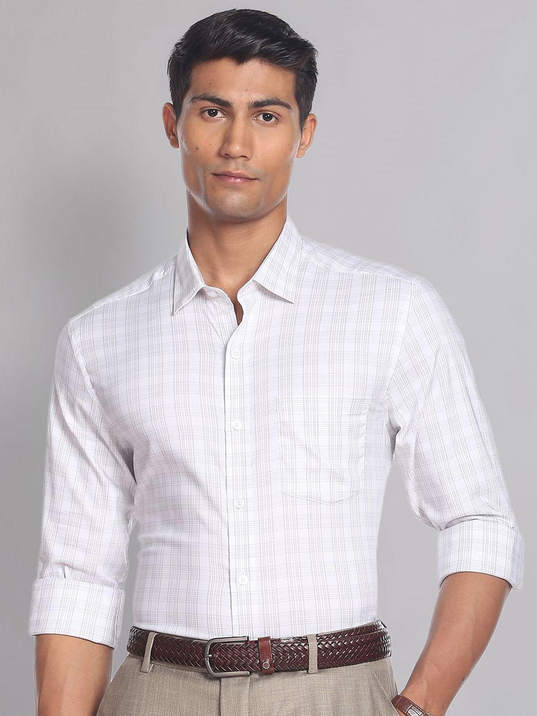 ad by arvind grid tattersall checks slim fit formal shirt