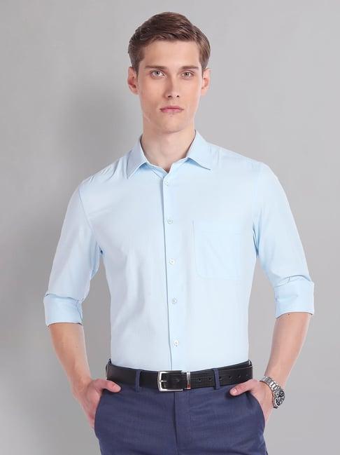 ad by arvind light blue regular fit textured shirt