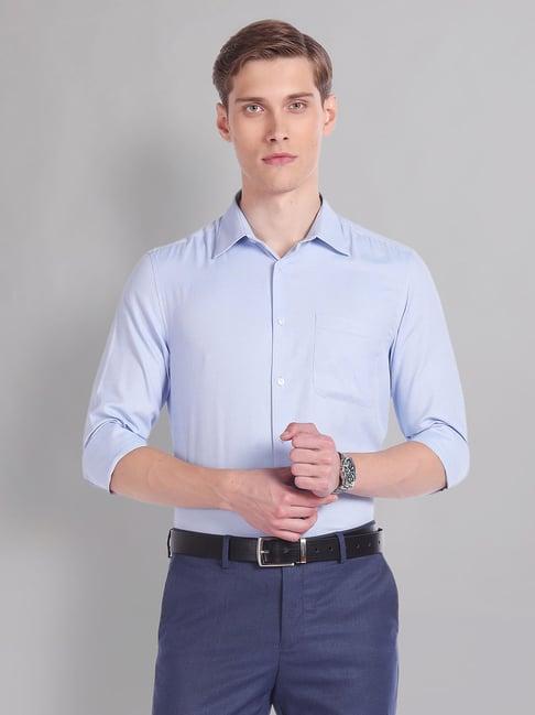 ad by arvind light blue regular fit textured shirt