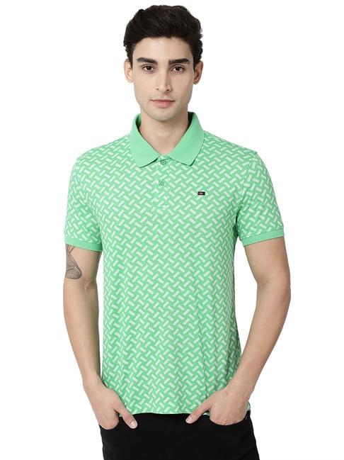 ad by arvind light green regular fit printed polo t-shirt