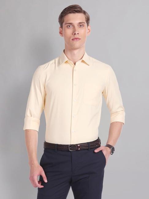 ad by arvind light yellow regular fit textured shirt