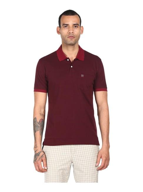 ad by arvind maroon cotton regular fit polo t-shirt