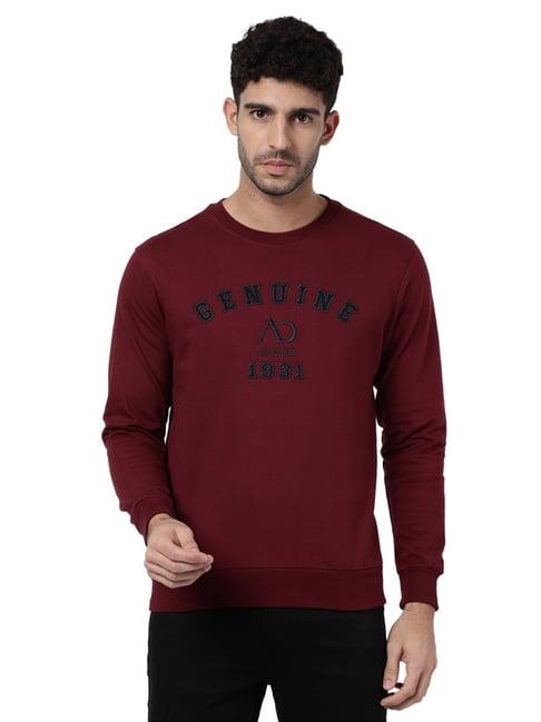 ad by arvind maroon cotton slim fit sweatshirt