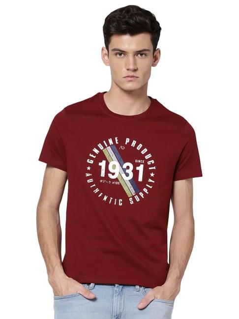 ad by arvind maroon crew t-shirt