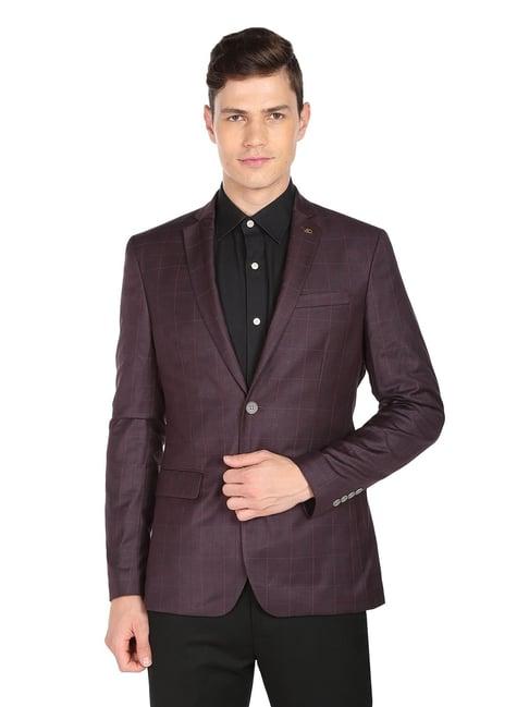 ad by arvind maroon full sleeves notched lapel blazer