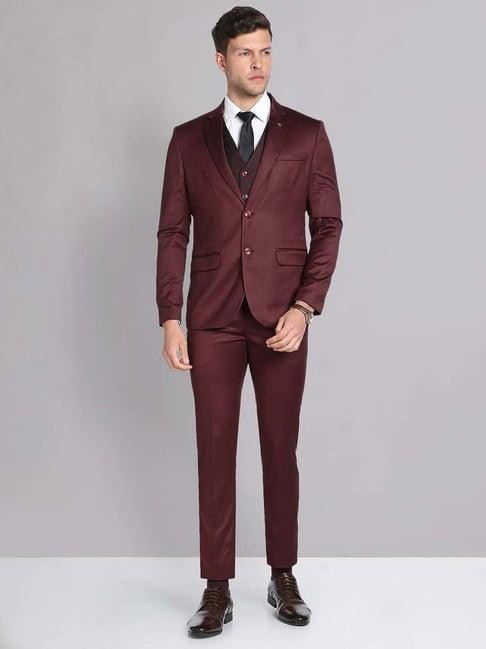 ad by arvind maroon regular fit three piece suit