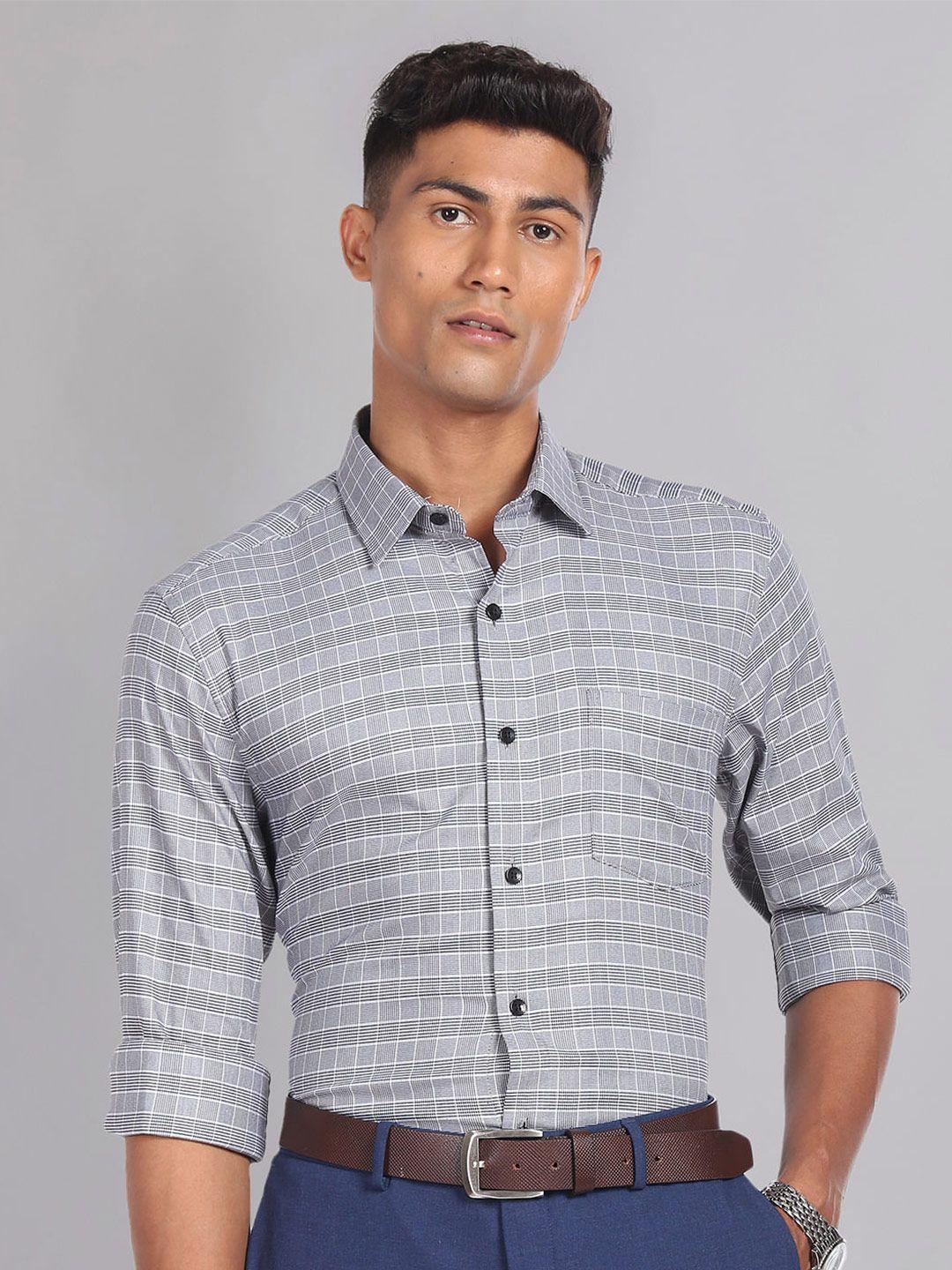 ad by arvind men black slim fit opaque checked formal shirt