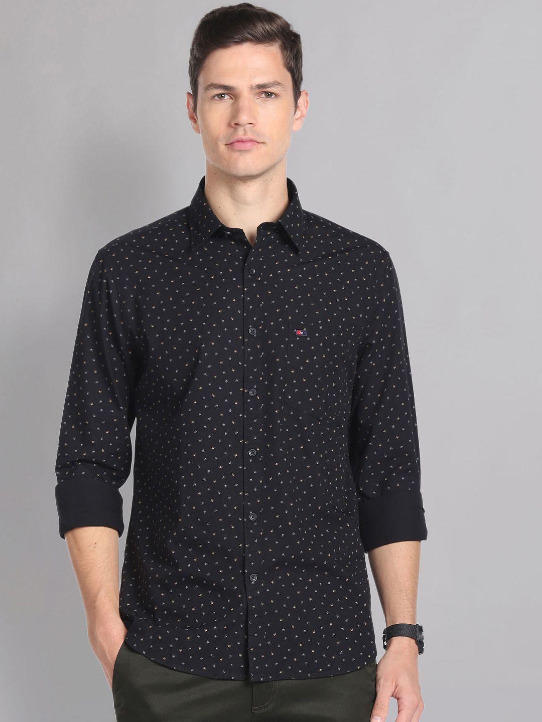 ad by arvind men black slim fit opaque printed casual shirt