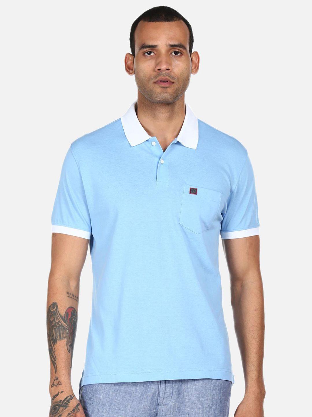 ad by arvind men blue polo collar pure cotton t-shirt