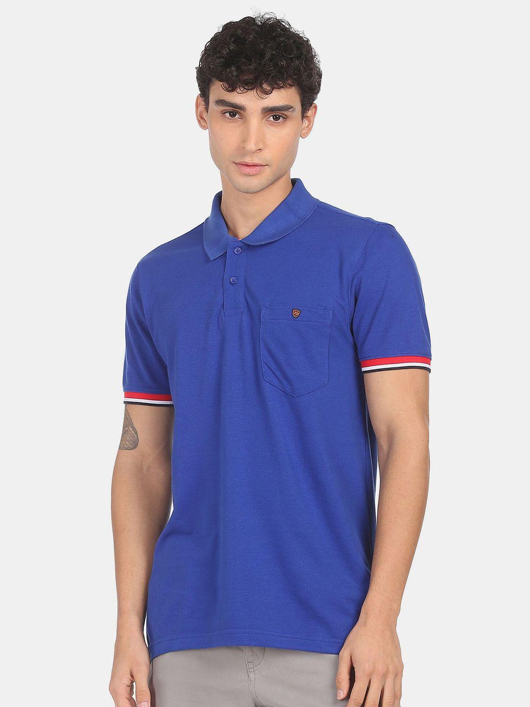 ad by arvind men blue polo collar slim fit t-shirt