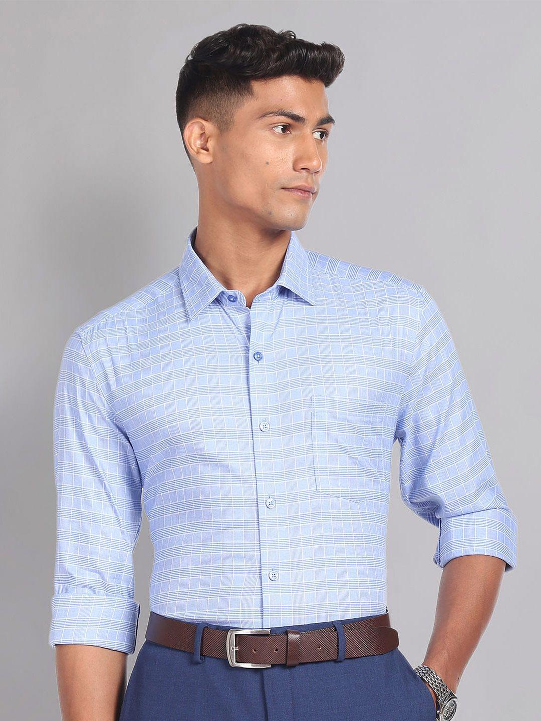 ad by arvind men blue slim fit opaque checked formal shirt