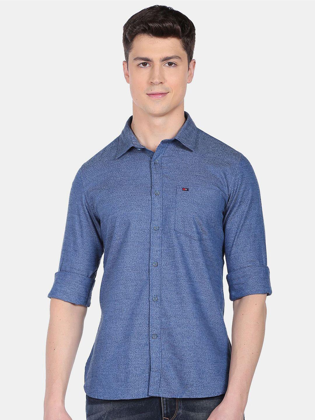 ad by arvind men blue slim fit pure cotton casual shirt