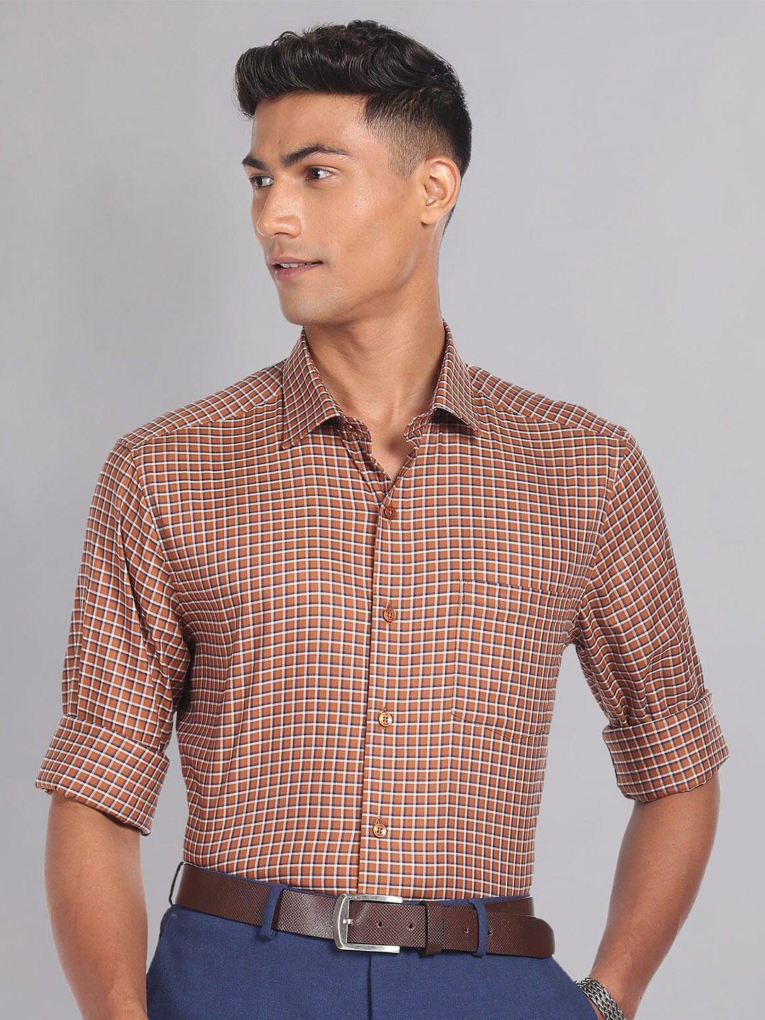 ad by arvind men brown slim fit opaque checked formal shirt