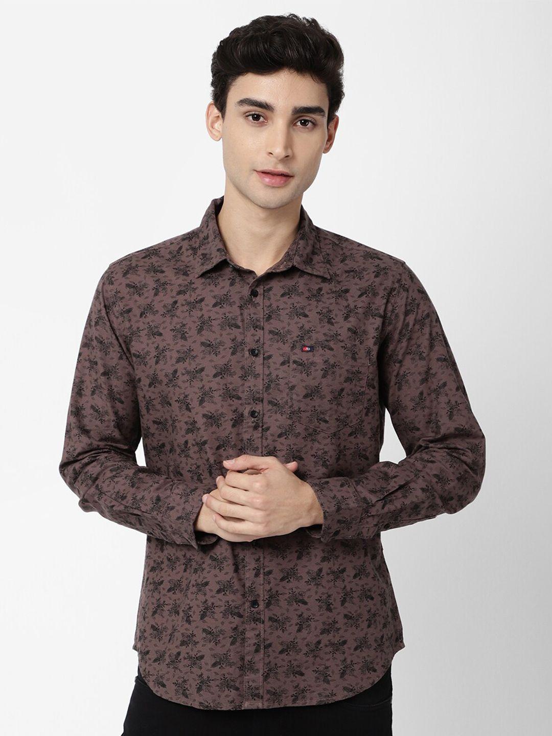 ad by arvind men brown slim fit printed cotton casual shirt