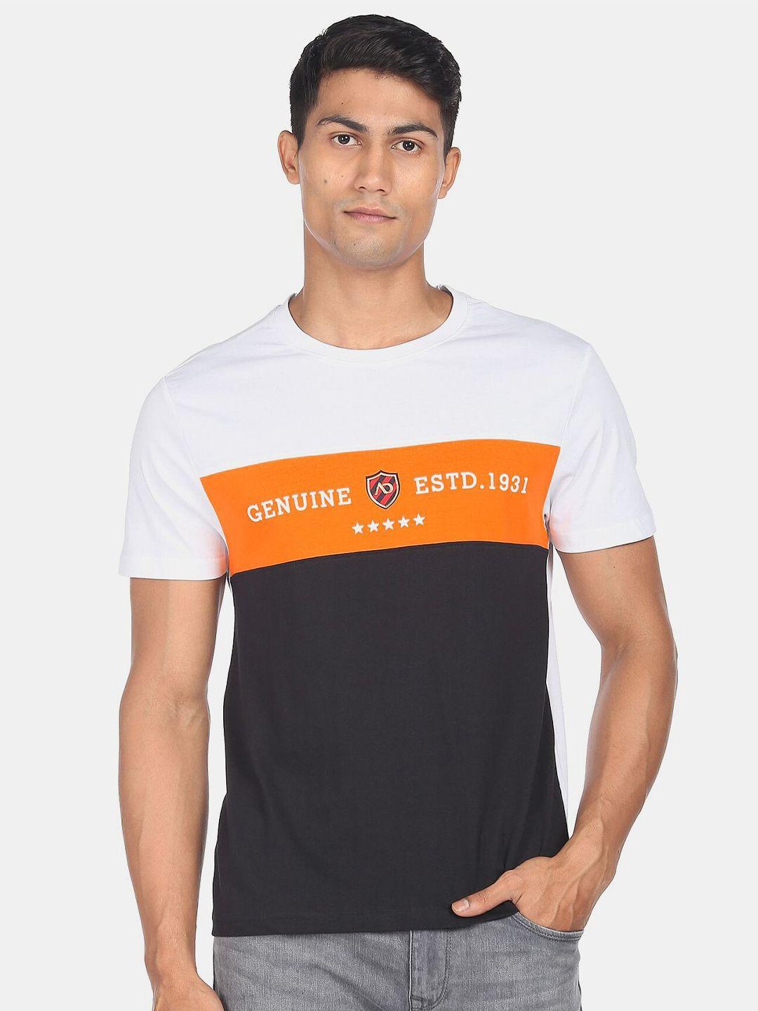 ad by arvind men colourblocked cotton t-shirt