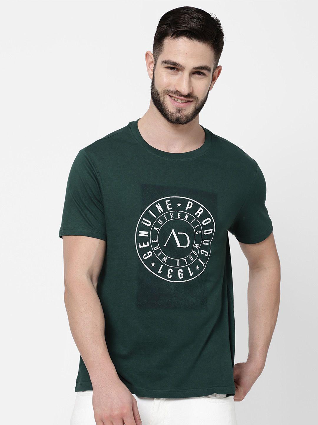 ad by arvind men green & white typography printed cotton t-shirt