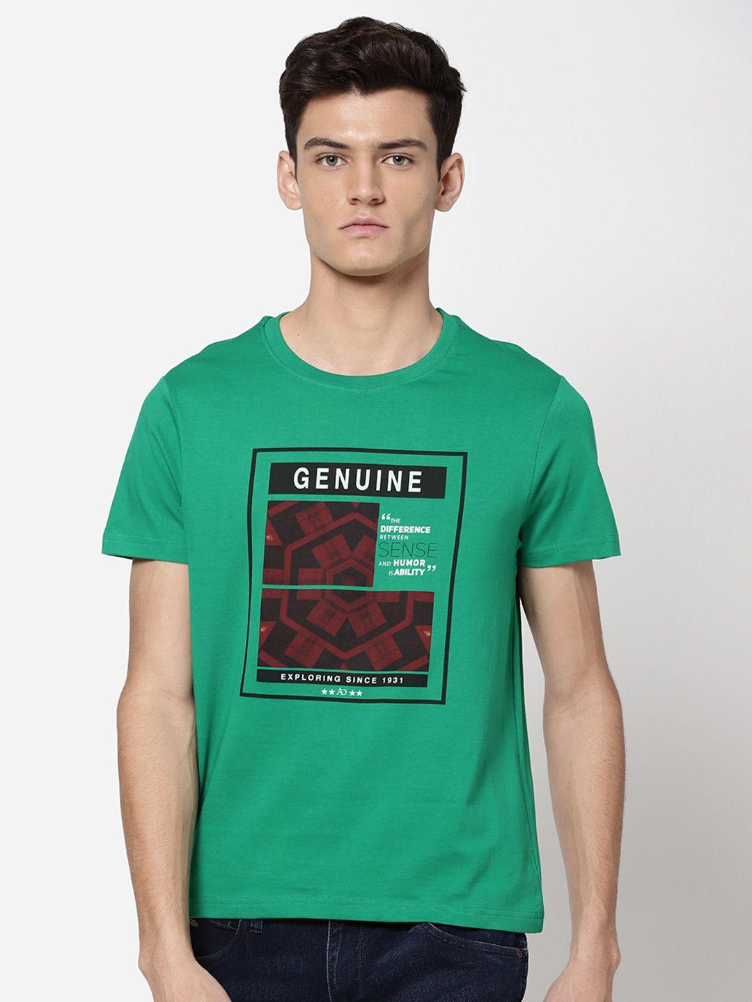 ad by arvind men green printed regular fit pure cotton t-shirt