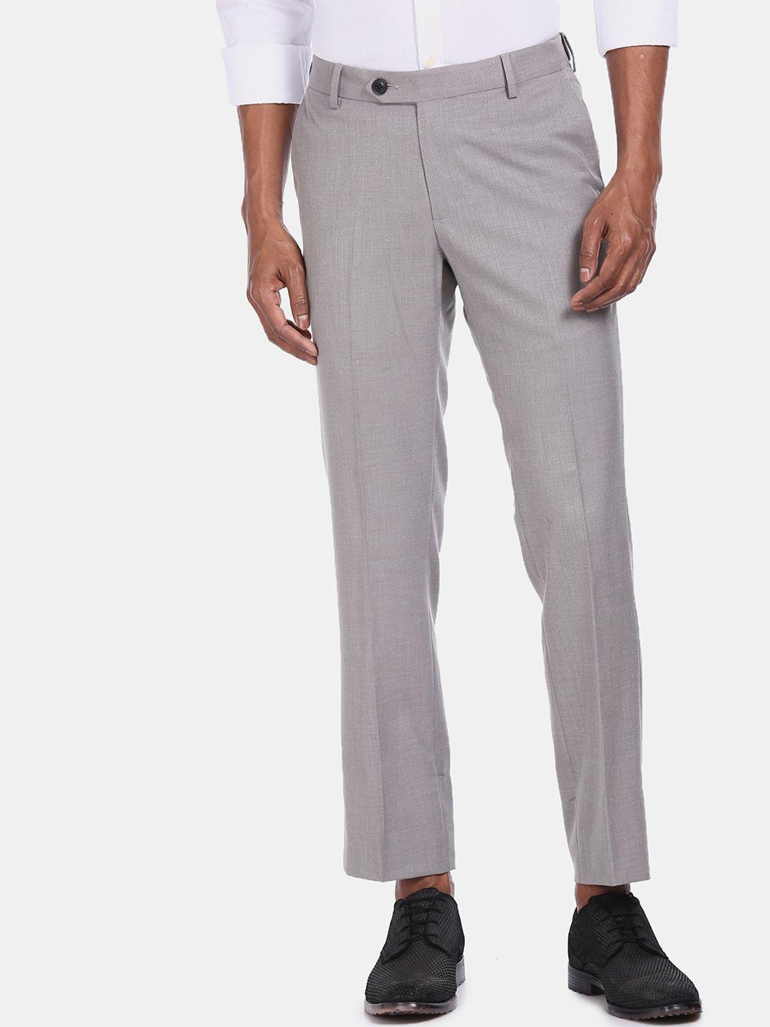 ad by arvind men grey textured formal trousers