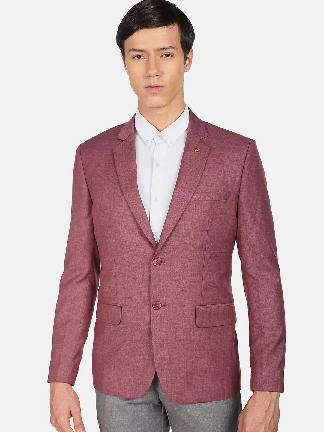 ad by arvind men light red solid single-breasted blazer