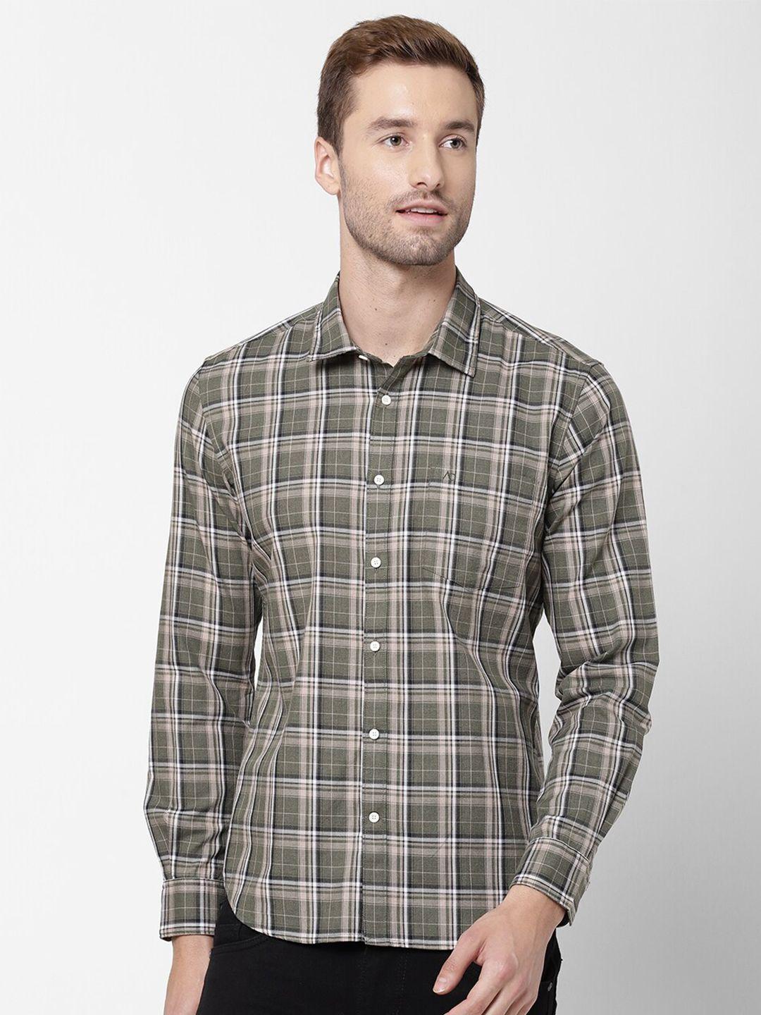 ad by arvind men olive green tartan checks casual shirt