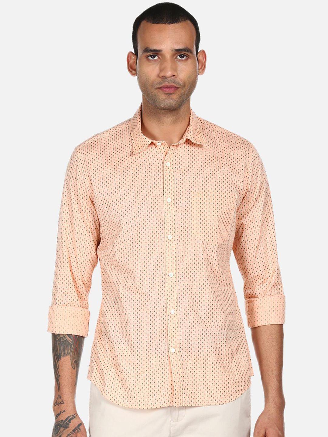 ad by arvind men peach-coloured opaque printed casual shirt