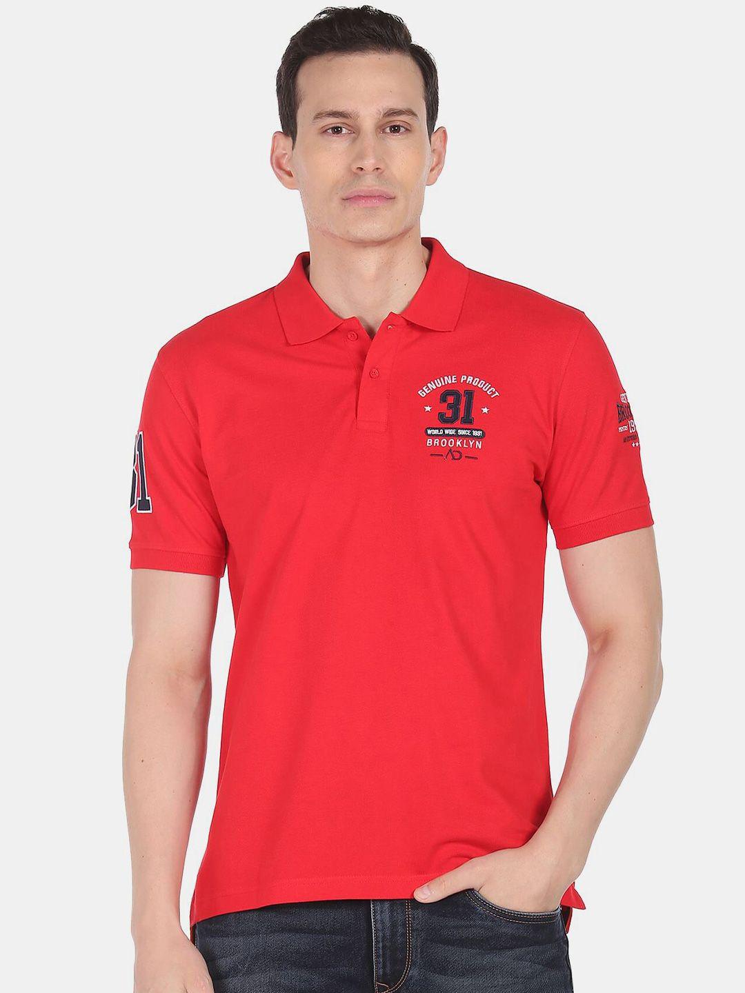 ad by arvind men red polo collar slim fit pure cotton t-shirt