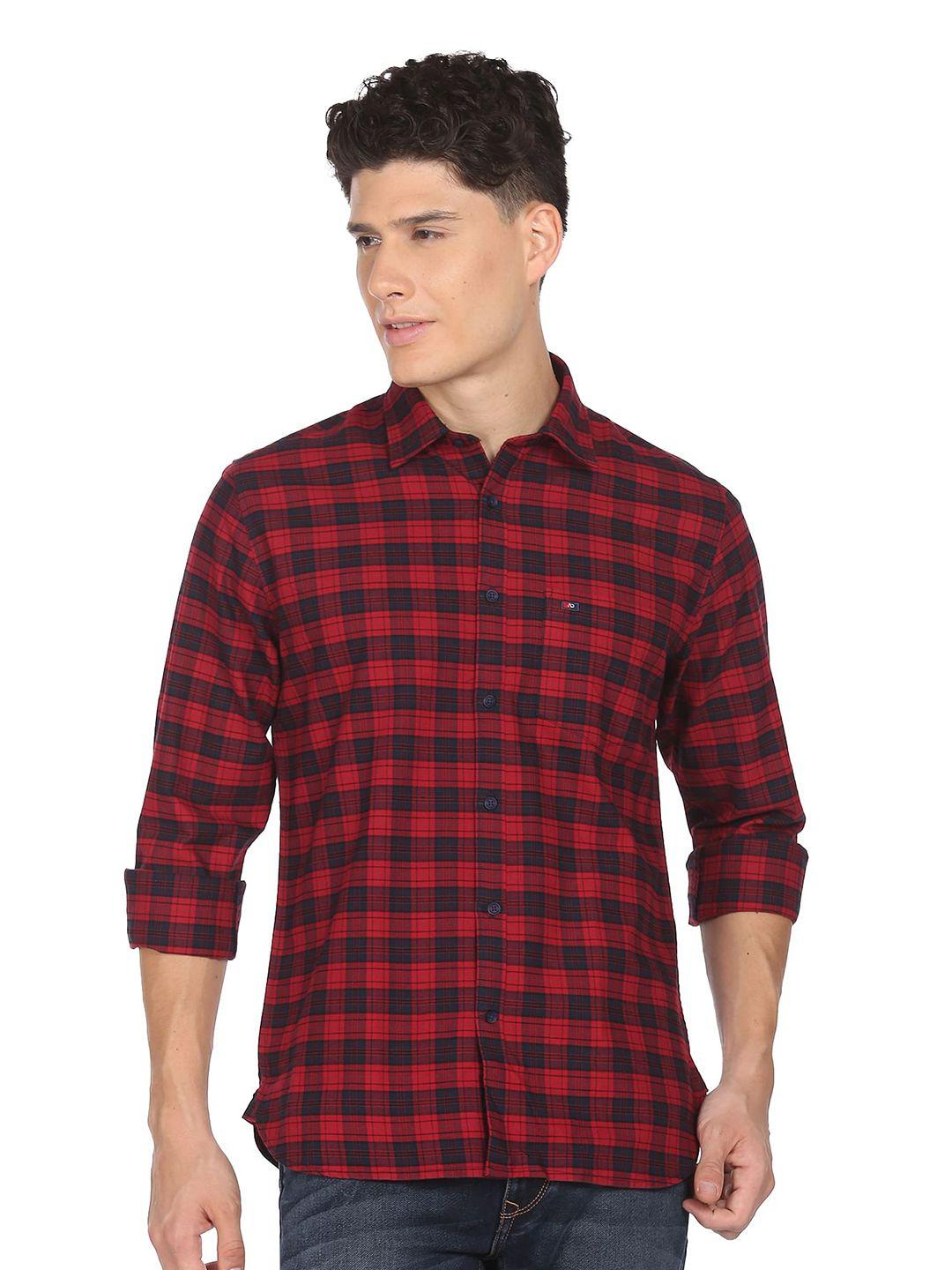 ad by arvind men red slim fit buffalo checks opaque checked casual shirt